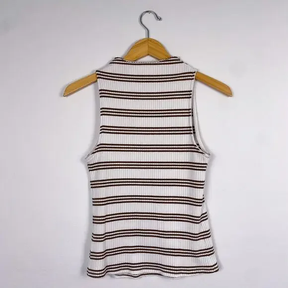 Anthropologie Cream and Brown Ribbed Sleeveless Tank Top - Picture 7 of 7